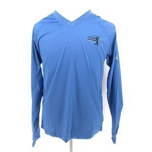 Adidas Mens Wind Breaker Golf ClimaProof Pull Over Vee Neck Blue Embroidered